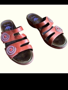 Dansko platform slide sandals orange leather swirl 38 fits US 7.5 & 8